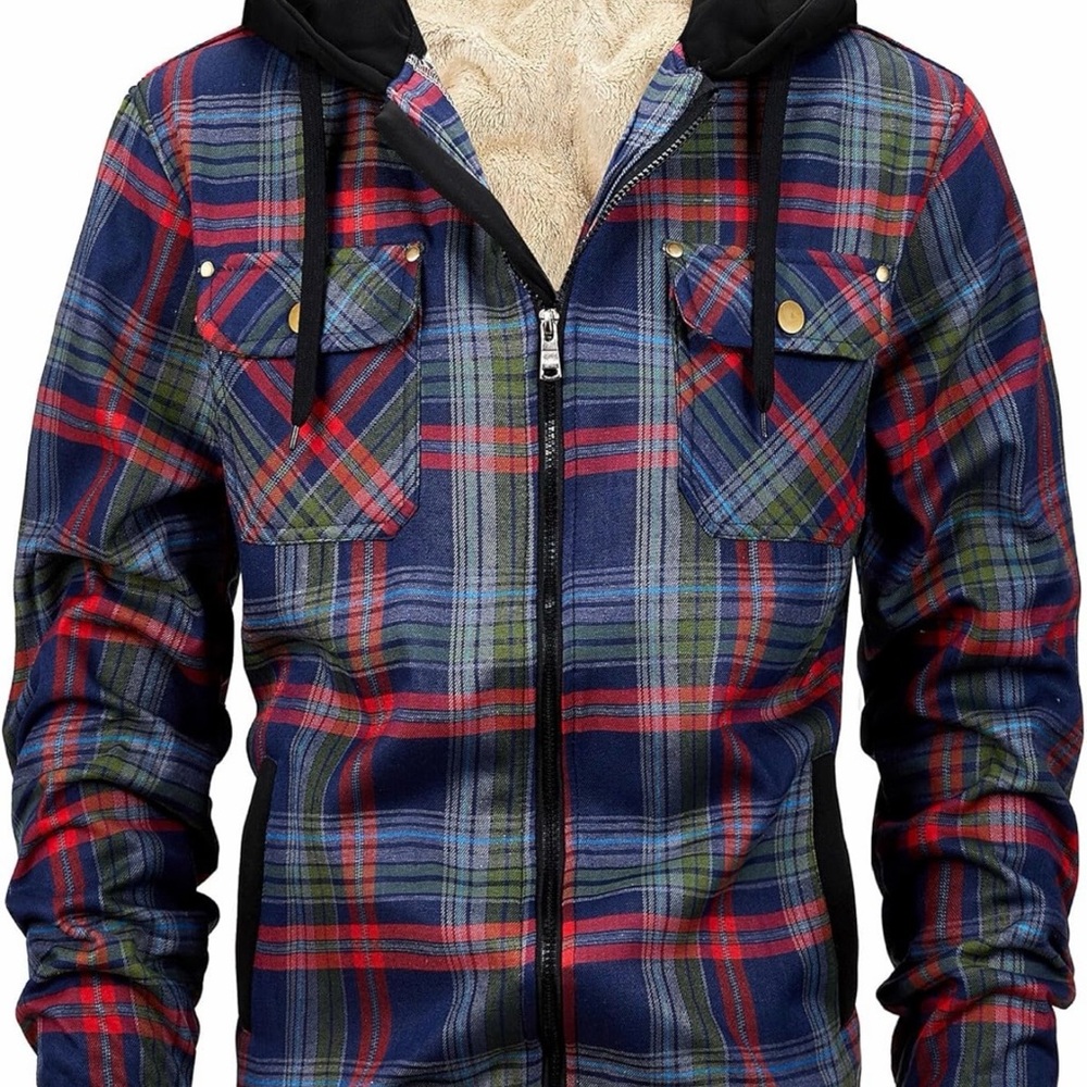 Winter Plaid Hooded Jacket Size Medium